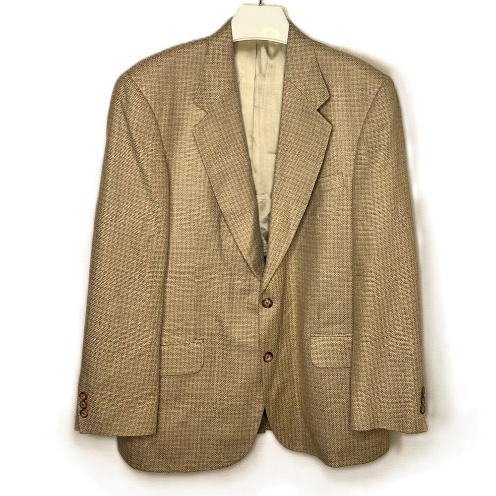 Vintage Lana Moda Fine Italian Mens Blazer Beige Tan Silk Wool Size 42R